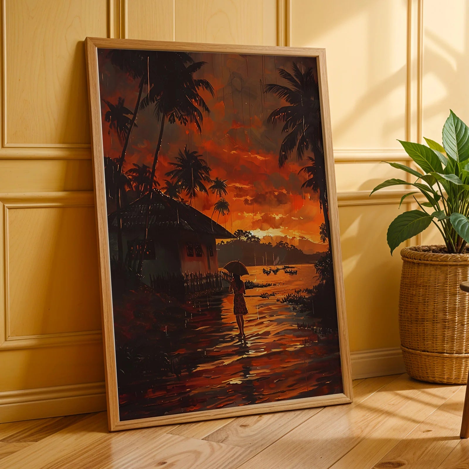 Serene rainy landscape art print for home
