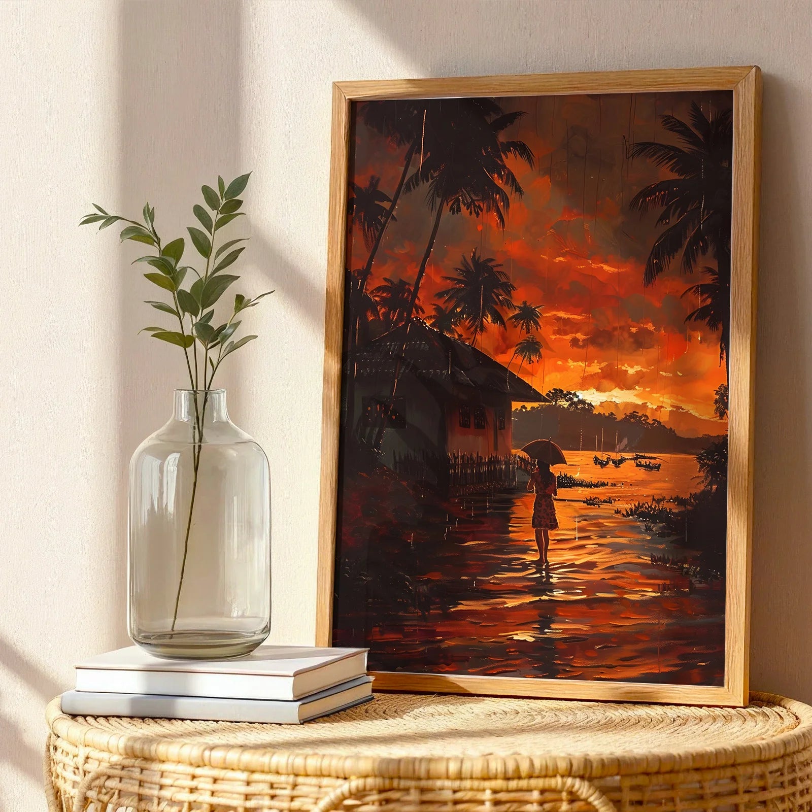 Calming nature art print of a tropical evening
