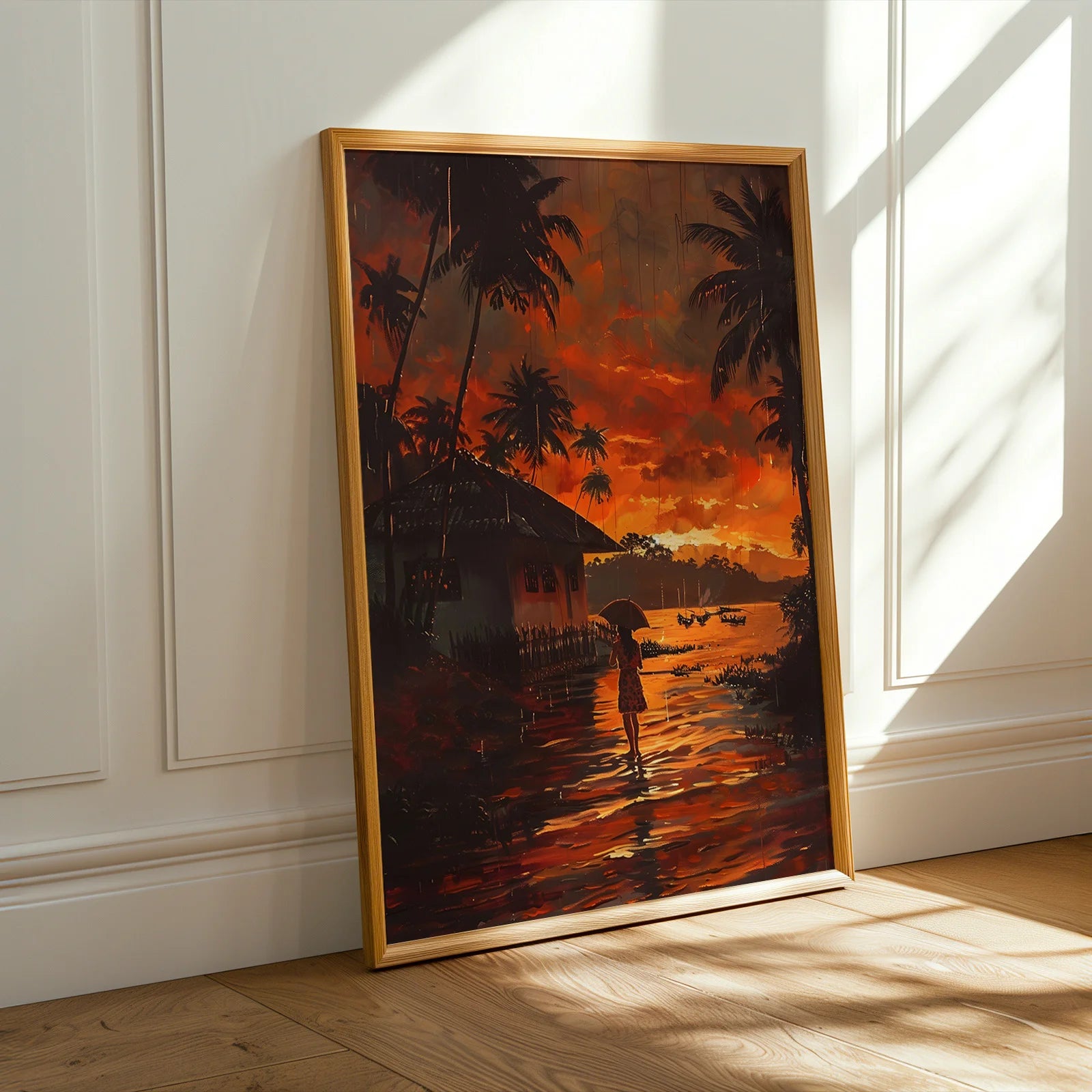 Impressionistic tropical dusk landscape art print
