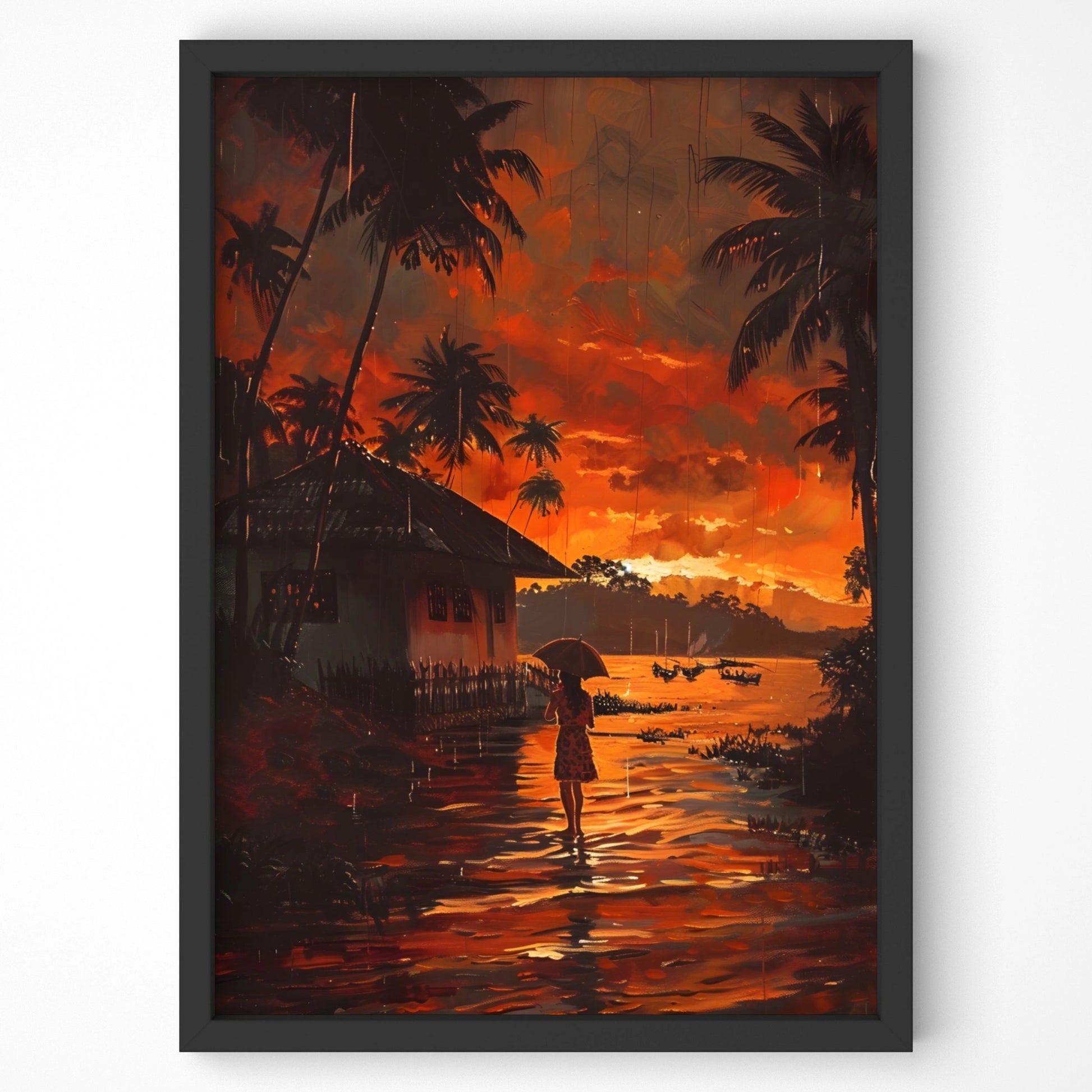 Romantic tropical landscape art with warm tones
