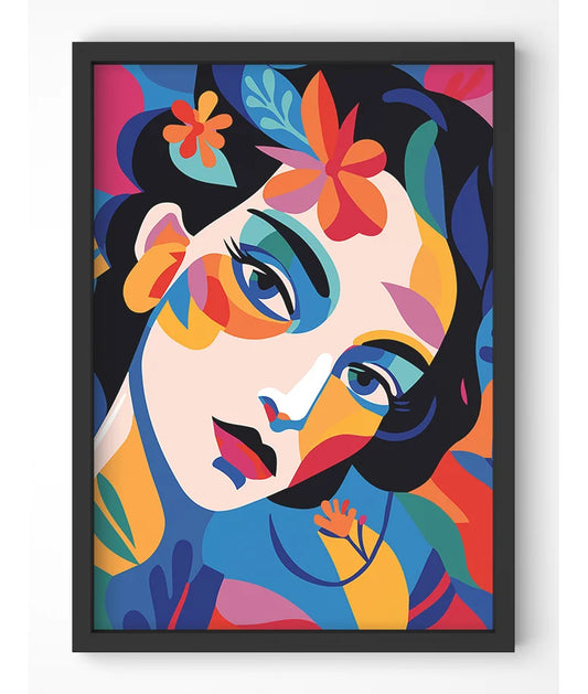 Vibrant abstract portrait art print with bold colors.
