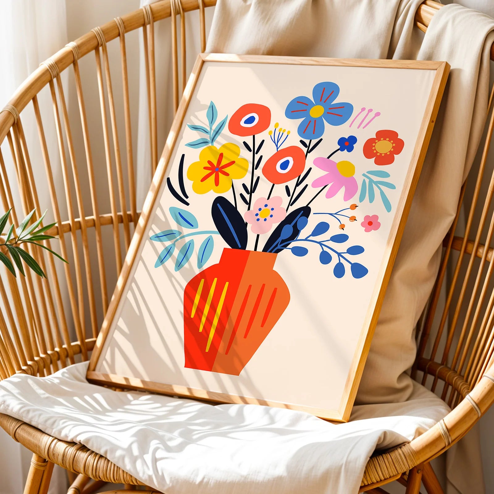 Contemporary floral illustration print with a playful design.
