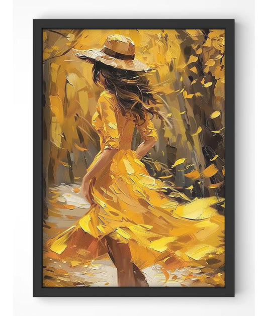 Impressionistic painting of a woman in a yellow dress